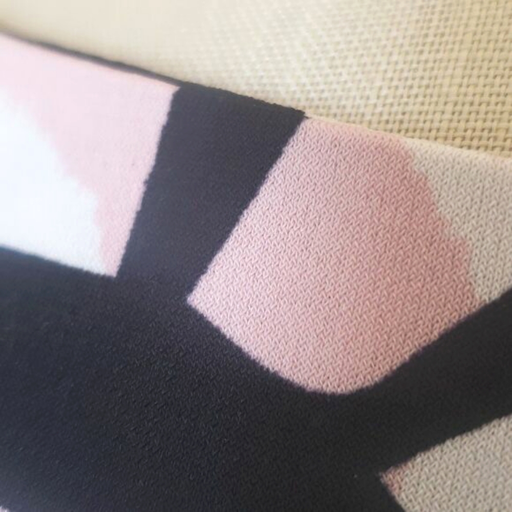 CALVIN KLEIN Pink Black Abstract Silky Sleeveless Blouse Pleated Neck Size P - Picture 7 of 9